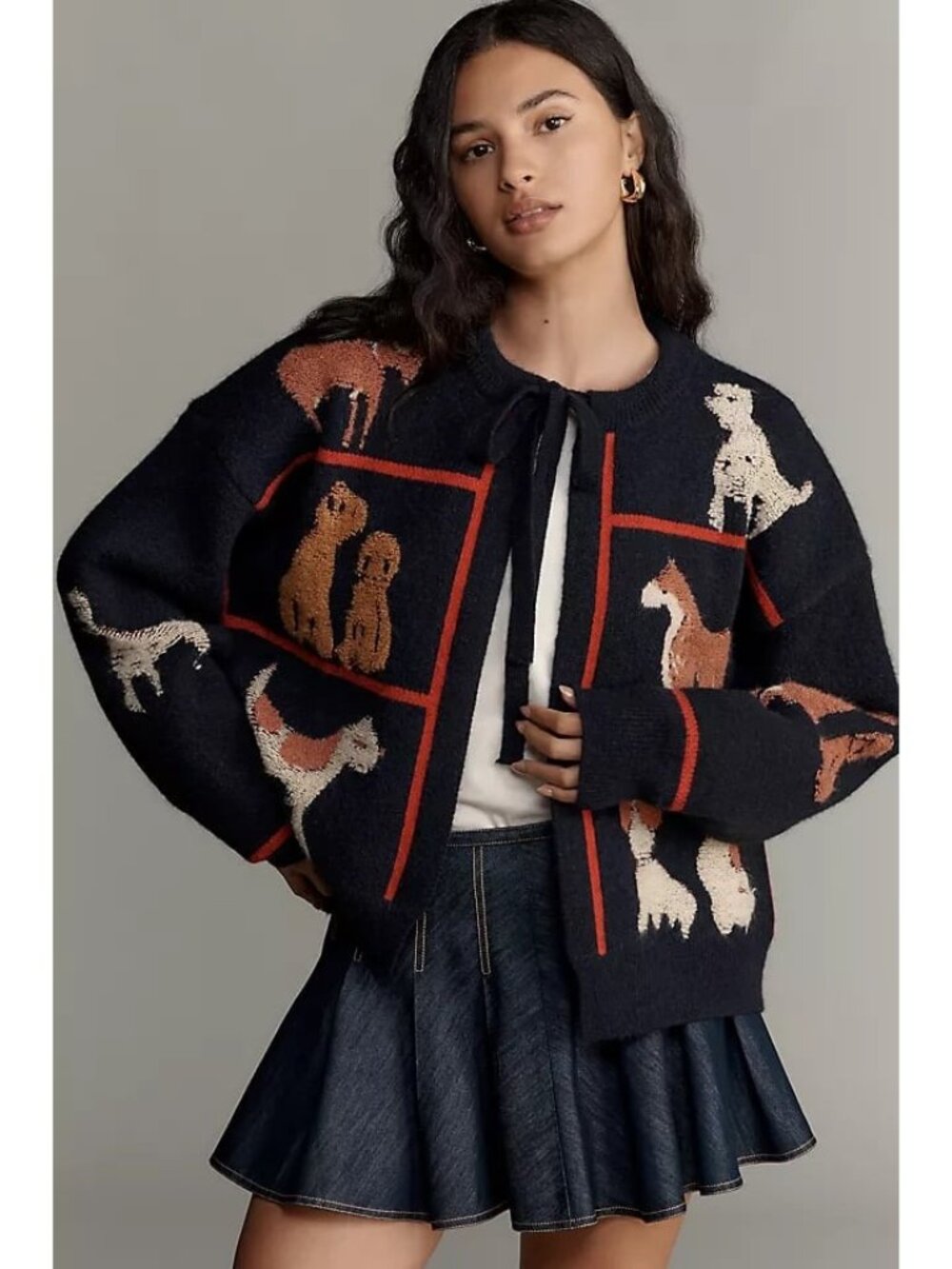 Anthropologie Maeve Dogs Tie-Front Cardigan Sweater - Picture 2 of 10